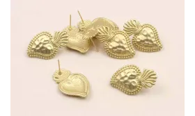 Perno sagrado Corazón 30*17mm Dorado Mate / Base Pendientes 