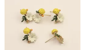 Perno Flor + hoja 19*15  Blanco, verde y amarillo / Base Pendientes 