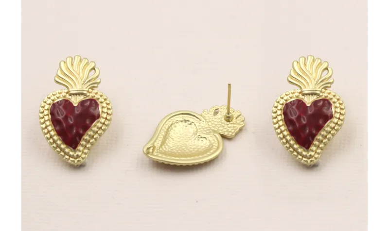 Perno Sagrado Corazón 28*20mm O.Mate esmalte rojo / Base Pendientes 