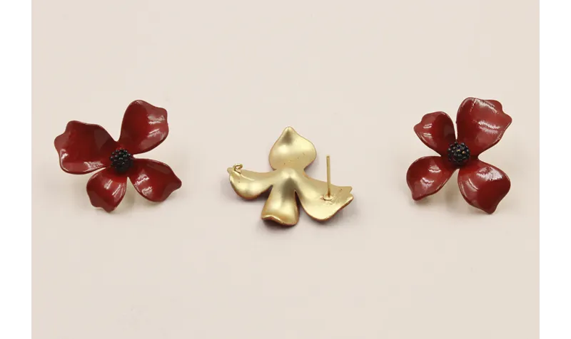 Perno Flor 30mm diametro Oro Mate Teja y negro / Base Pendientes 