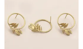 Pendiente Aro de 20mm con Rama Dorado Mate / Base Pendientes 