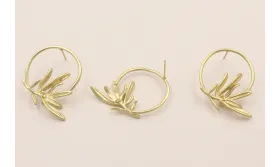 Pendiente Aro de 25mm con Rama Dorado Mate / Base Pendientes 
