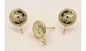 Acero Inox.Pendiente Disco Sol de 10mm Oro / Base Pendientes 