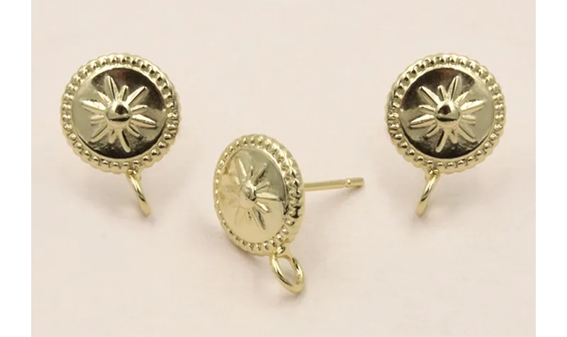 Acero Inox.Pendiente Disco Sol de 10mm Oro / Base Pendientes 