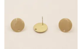 Perno Disco esmaltado 14mm Dorado Mate y  Beige / Base Pendientes 