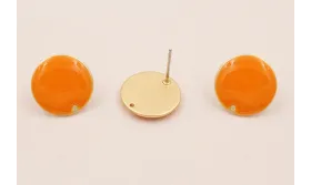 Perno Disco esmaltado 14mm Dorado Mate y  Caldera / Base Pendientes 