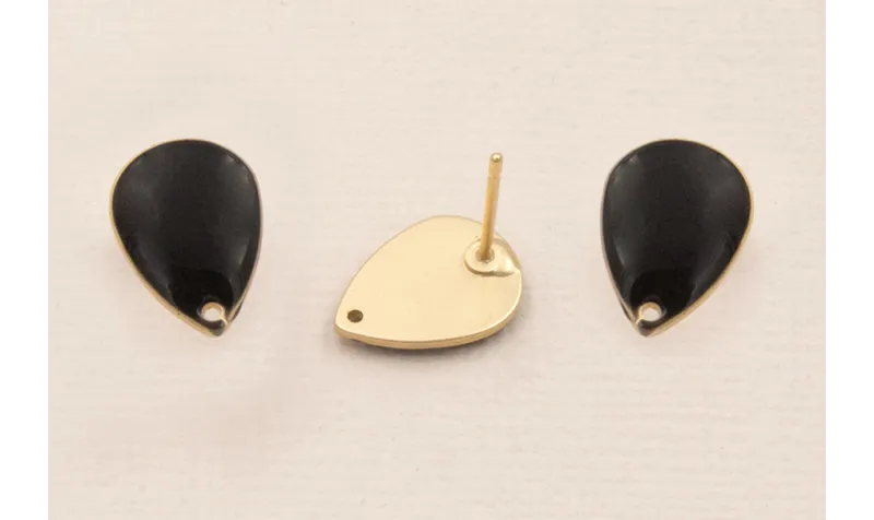 Gota Dorado Mate 12*8mm esmalte Negro / Base Pendientes 