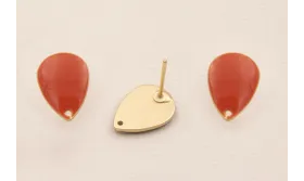 Gota Dorado Mate 12*8mm esmalte Rosa Coral / Base Pendientes 