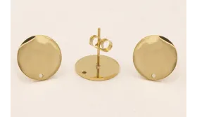 Stainless Steel: Perno Disco 12mm Acero Dorado / Base Pendientes 