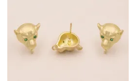 Perno cabeza Tigre ojo verdes 13*13 Dorado Mate / Cuentas Metálicas de Latón / Zamak