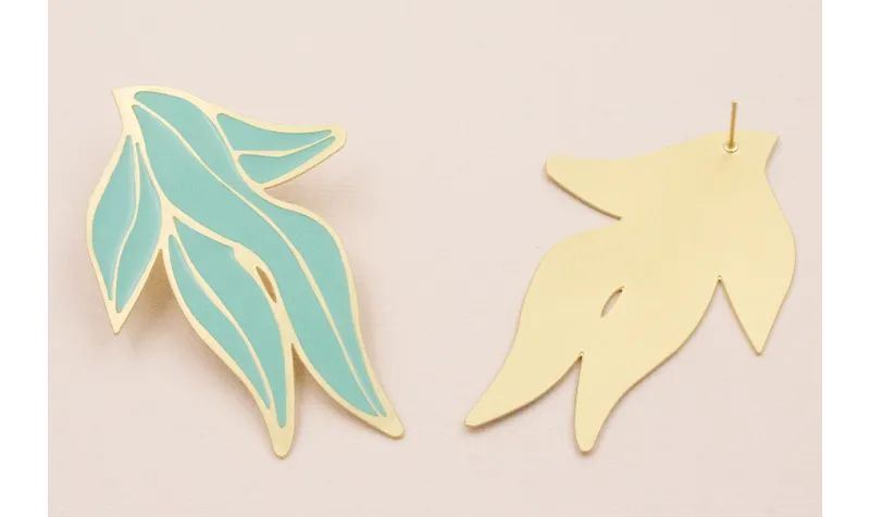 Pendiente Flor Turquesa 70*45mm Baño Dorado Mate / Base Pendientes 