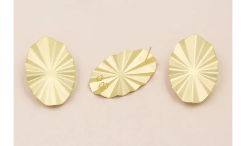 Pendiente Ovalo Estriado 45*30 mm Oro Mate / Base Pendientes 