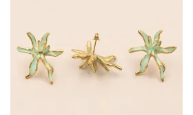 Pendiente Acero Inox. Flor Irregular 32*25 verde / Base Pendientes 