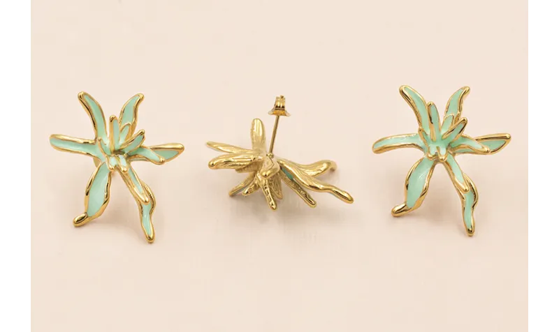 Pendiente Acero Inox. Flor Irregular 32*25 verde / Base Pendientes 