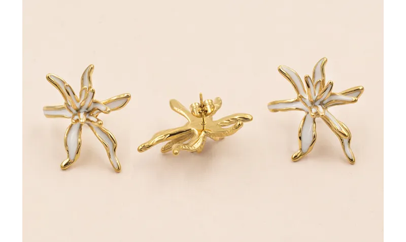 Pendiente Acero Inox. Flor Irregular 32*25 Blanco / Base Pendientes 