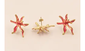 Pendiente Acero Inox. Flor Irregular 32*25 Rosa / Base Pendientes 