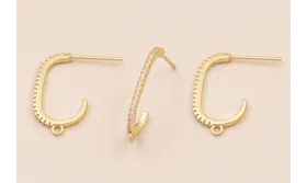 Pendiente Semi Ovalado con Brillos 20*11 Oro Mate / Base Pendientes 