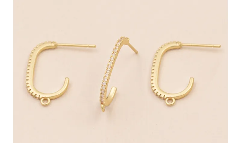 Pendiente Semi Ovalado con Brillos 20*11 Oro Mate / Base Pendientes 