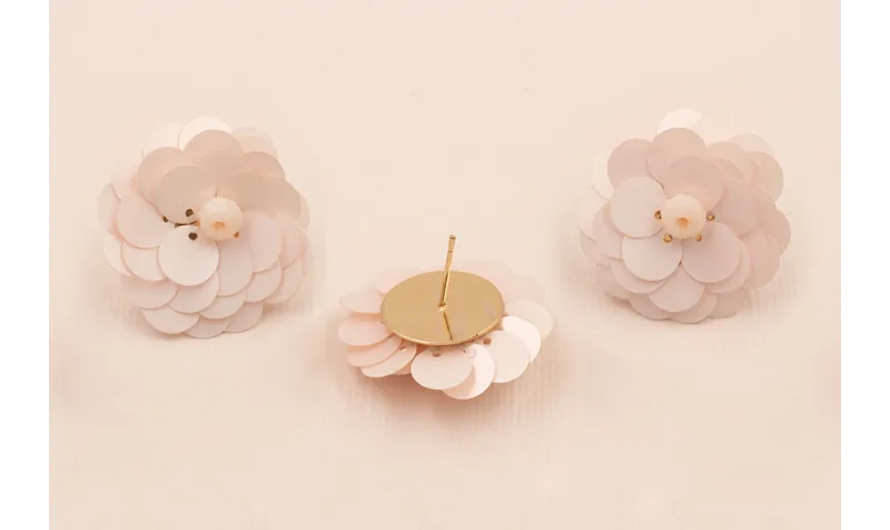 Pendiente Flor Lentejuela 30mm diametro Rosa Nacar / Base Pendientes 