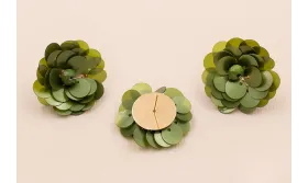 Pendiente Flor Lentejuela 30mm diametro Verde Mate / Base Pendientes 