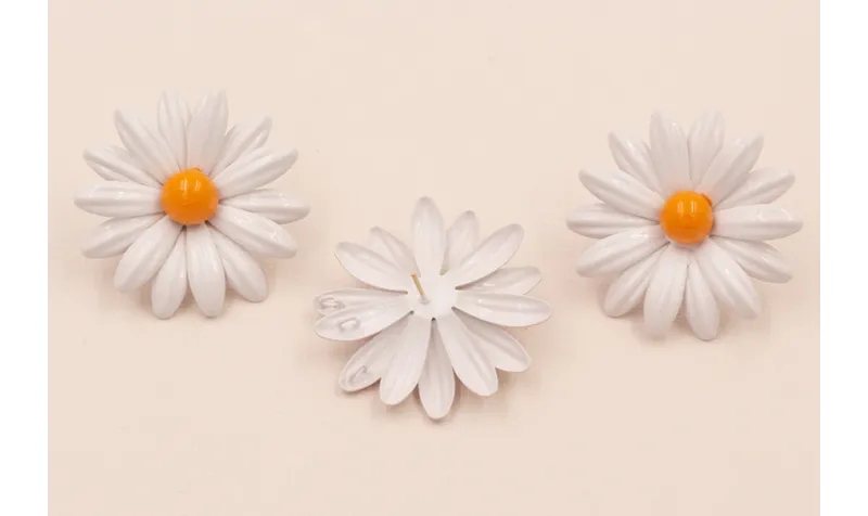 Pendiente Flor 40mm Blanca y Naranja / Base Pendientes 