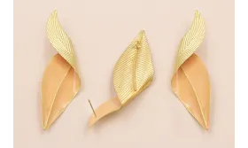 Pareja Pendientes Hoja Doblada 70*20 Esmalte Rosa / Base Pendientes 