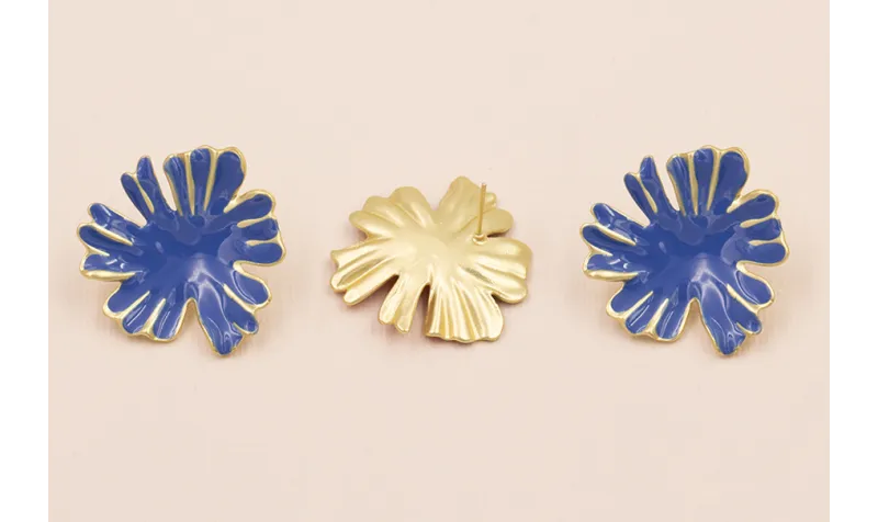 Pendiente Flor Oro Mate esmalte Azul 33mm diametro / Base Pendientes 