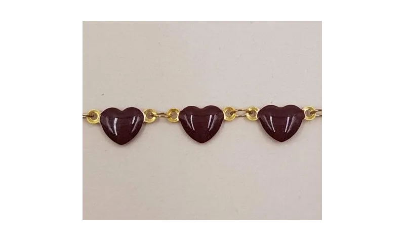 Cadena corazones esmaltados 7mm Granate / Cadenas de Latón / Zamak