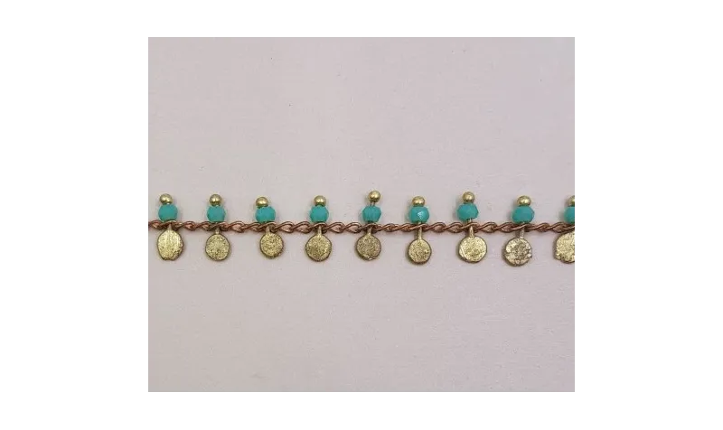 Cadena chapita latón 3mm con cristal turquesa / Cadenas de Latón / Zamak