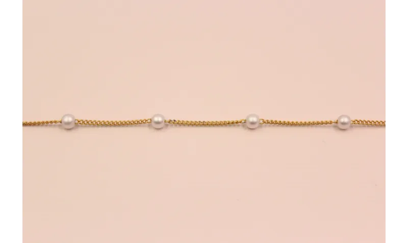 Cadena de 1mm con perla de 4mm Oro Mate / Cadenas de Latón / Zamak