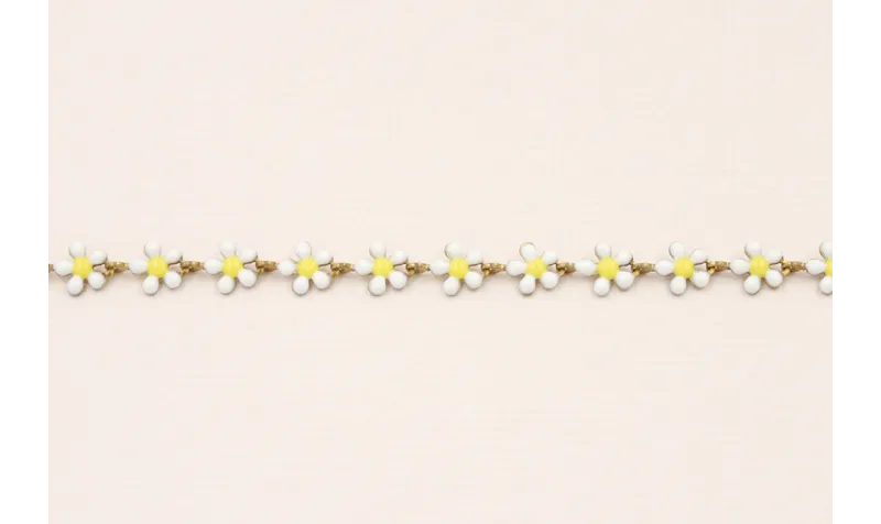 Cadena Latón Margaritas de 5mm Blancas y Amarillas / Cadenas de Latón / Zamak