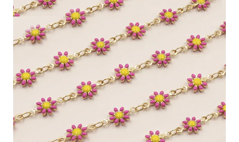 Cadena Marganitas 6mm diametro Fuxia + Amarillo / Cadenas de Latón / Zamak