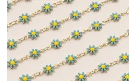 Cadena Marganitas 6mm diametro Turquesa + Amarillo / Cadenas de Latón / Zamak