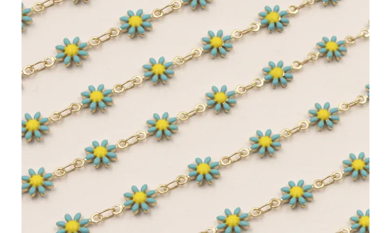 Cadena Marganitas 6mm diametro Turquesa + Amarillo / Cadenas de Latón / Zamak