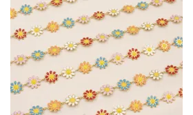 Cadena Acero margaritas multicolor de 10mm Oro / Cadenas de Acero Inoxidable