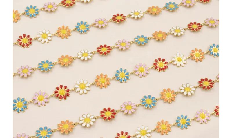 Cadena Acero margaritas multicolor de 10mm Oro / Cadenas de Acero Inoxidable