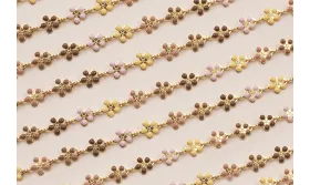 Cadena Margaritas de 5mm Rosa y Tierra Baño Oro / Cadenas de Latón / Zamak