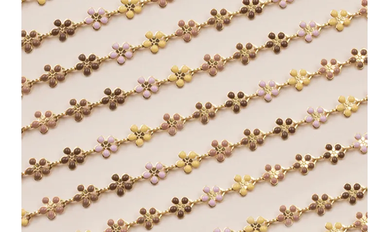 Cadena Margaritas de 5mm Rosa y Tierra Baño Oro / Cadenas de Latón / Zamak