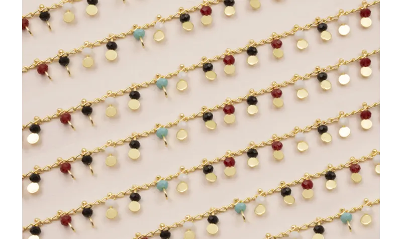 Cadena Discos 3mm con Piedra Multicolor Baño Oro