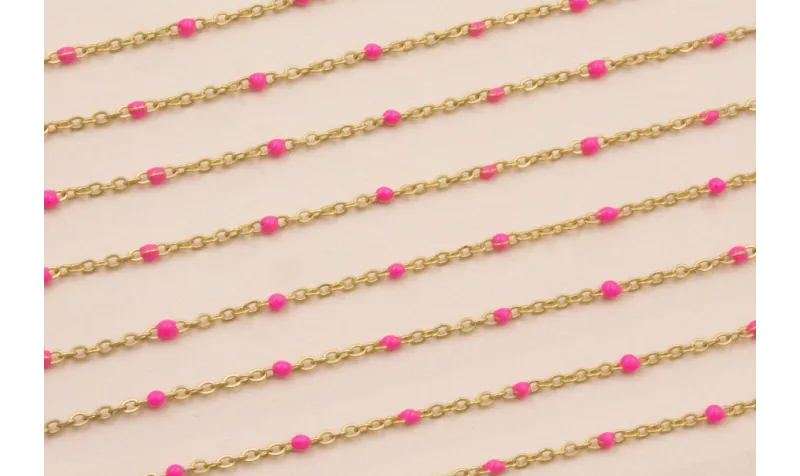 Cadena de 1,5mm O.mate con Microesmalte Rosa Fuxia / Cadenas de Latón / Zamak