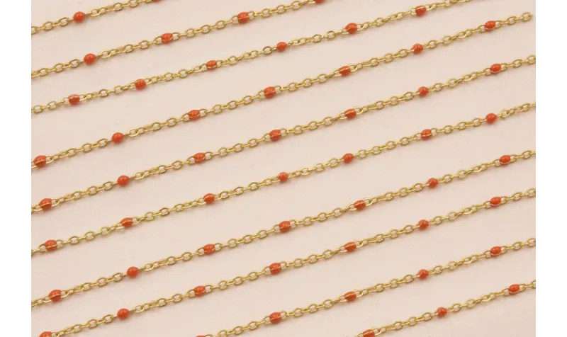 Cadena de 1,5mm oro mate con Microesmalte Teja / Cadenas de Latón / Zamak