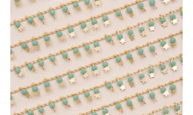 Cadena colgante bola de 3mm Turquesa y estrella  / Cadenas de Latón / Zamak