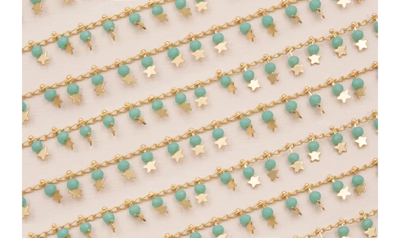 Cadena colgante bola de 3mm Turquesa y estrella