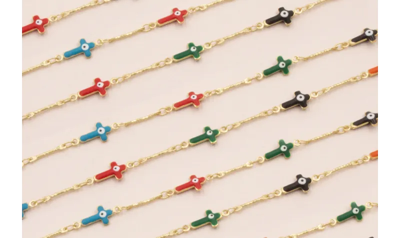 Cadena Cruces 17*7 multicolor Ojo Turco Oro Mate