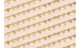 Cadena eslabon 2mm con Pivotes cristal Multicolor / Cadenas de Latón / Zamak