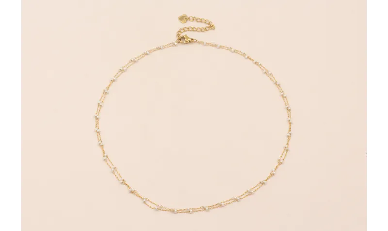 Cadena doble Completa con cierre 43cms Acero perla