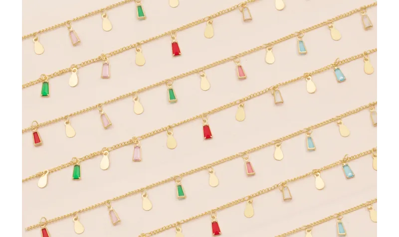 Cadena Oro Mate colgantes cristal multicolor 10mm Cadena Oro Mate colgantes cristal multicolor 10mm