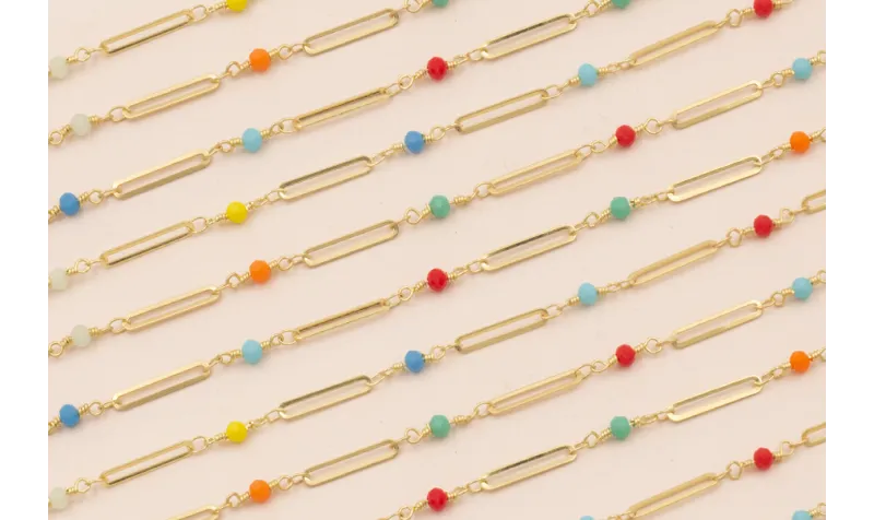 Cadena Eslabón de 15mm con facetada 3*4mm Oro Mate / Cadenas de Latón / Zamak