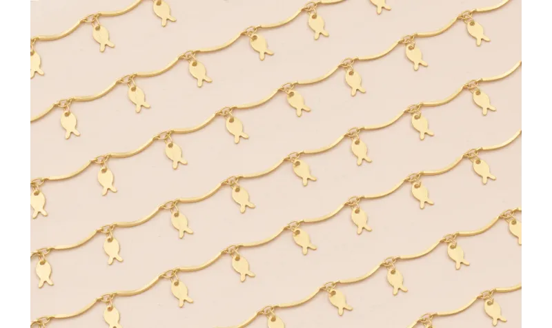 Cadena listón arqueado con Pez de 7*4mm Oro Mate Cadena listón arqueado con Pez de 7*4mm Oro Mate