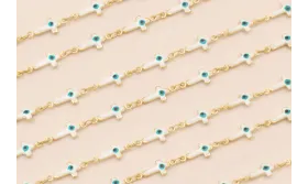 Cadena Cruces 17*7 Blancas con Ojo Turco Oro Mate / Cadenas de Latón / Zamak